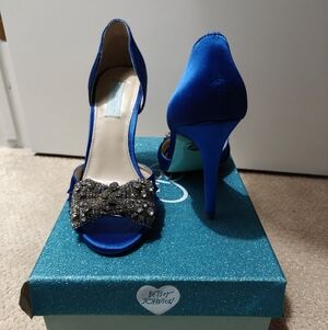 Like new-never worn Betsey Johnson SB Gown Embleished Pump-Royal Blue